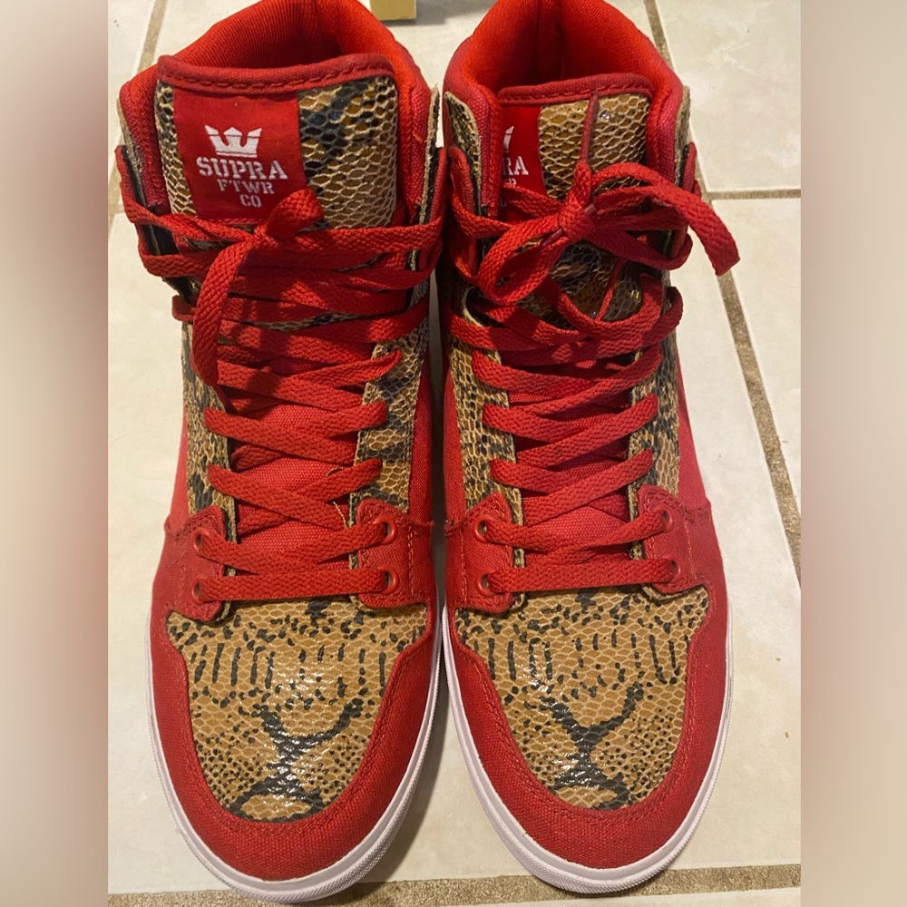 Supra red and snakeskin print hightop sneakers size 13
